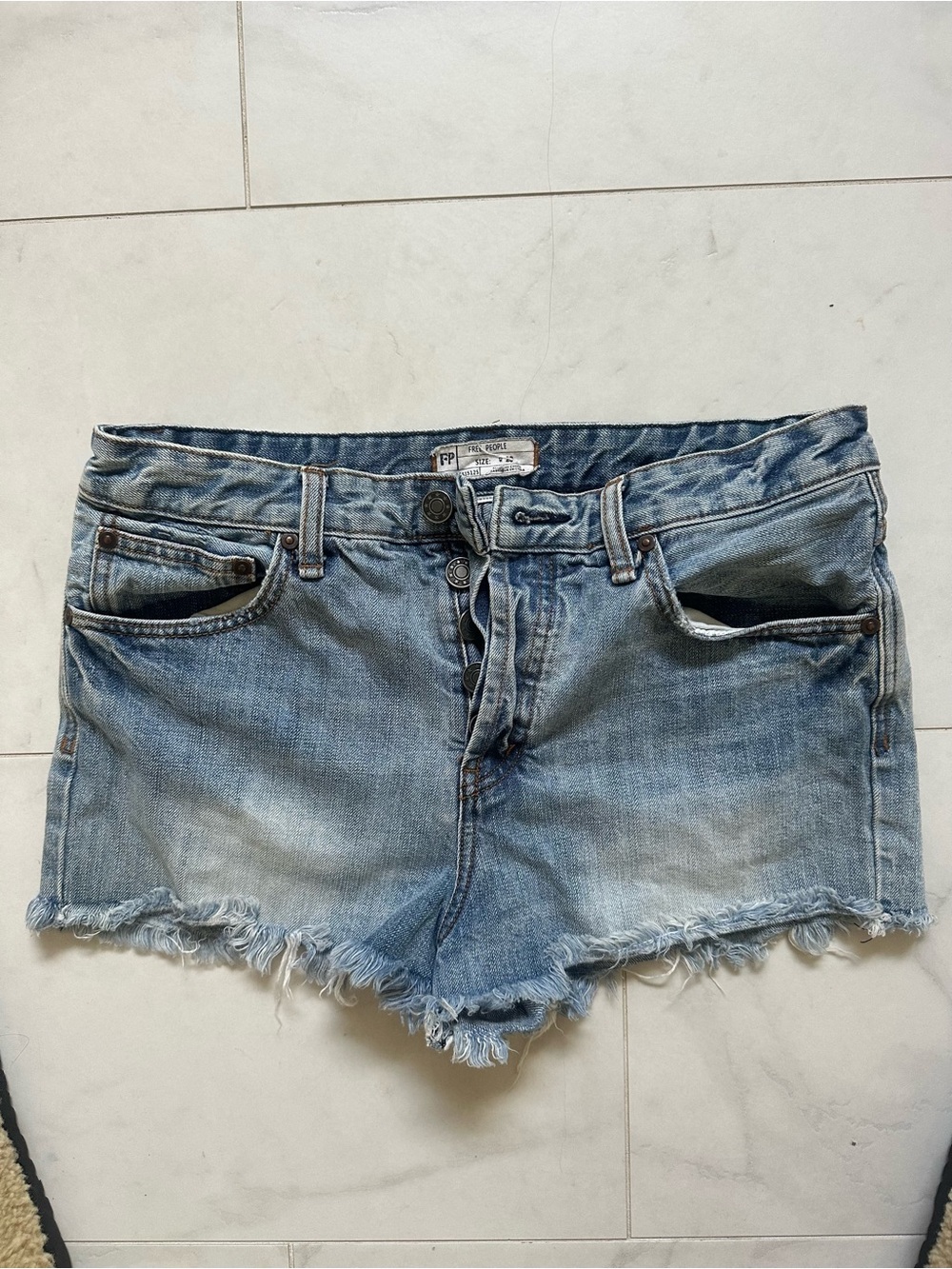 Free People Light Blue Distressed Denim Jean Shorts